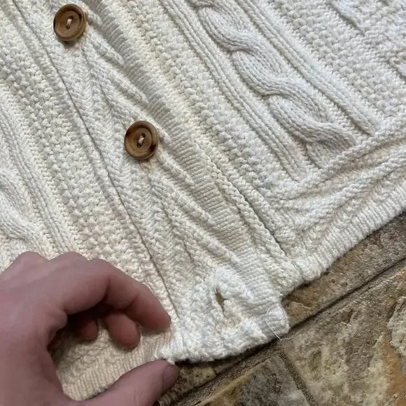 Vintage L.L. Bean Cream Cable Knit Button Up Cardigan Sweater Size XL - Picture 6 of 7